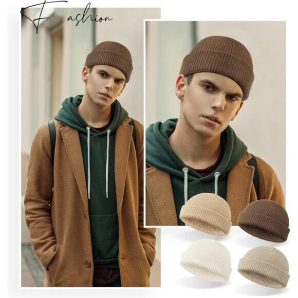 ⚡Unisex Khaki, Apricot, Beige, White 4 Pieces Watch Hat Fisherman Beanie - Picture 3 of 6